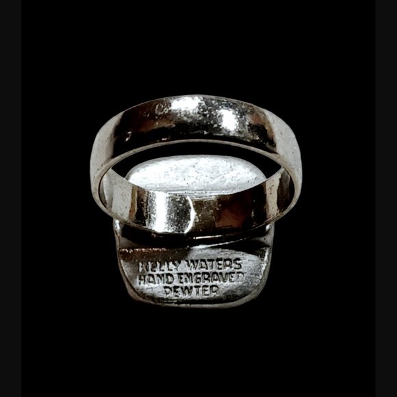Kelly Waters Hand Engraved Pewter Adjustable Ring Resting Size 7.5 Love - Picture 3 of 5